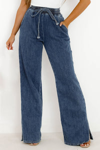 Thumbnail for Slit Wide Leg Jeans with Pockets