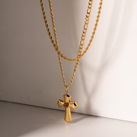 Thumbnail for 18K Gold-Plated Double Layered Cross Necklace