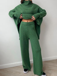 Thumbnail for Slit Turtleneck Long Sleeve Top and Pants Sweater Set