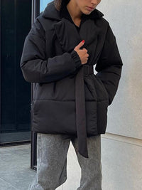 Thumbnail for Puffer Long Sleeve Winter Coat with Belt