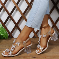 Thumbnail for Butterfly Detail Open Toe Mid Heel Sandals