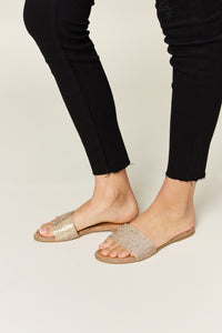 Thumbnail for WILD DIVA Rhinestone Open Toe Flat Sandals
