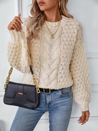 Thumbnail for Cable-Knit Round Neck Long Sleeve Sweater