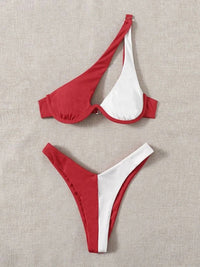 Thumbnail for Contrast Single Shoulder Two-Piece Bikini Set