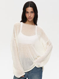 Thumbnail for Round Neck Long Sleeve Knit Cover Up