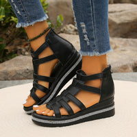 Thumbnail for Cutout Rhinestone Trim Wedge Sandals