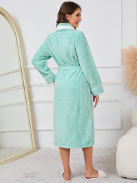 Thumbnail for Contrast Trim Tie Waist Lounge Nightgown with Pockets