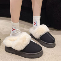 Thumbnail for Suede Faux Fur Round Toe Platform Slippers