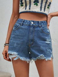 Thumbnail for Distressed Raw Hem Denim Shorts