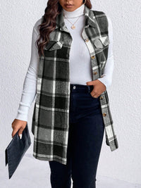 Thumbnail for Honey Plus Size Pocketed Plaid Button Up Vest Coat