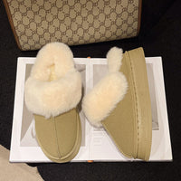 Thumbnail for Suede Faux Fur Round Toe Platform Slippers