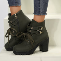 Thumbnail for PU Leather Round Toe Block Heel Boots