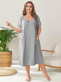 Thumbnail for Plus Size Round Neck Short Sleeve Lounge Dress