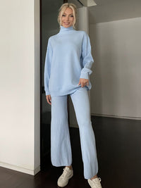 Thumbnail for Turtleneck Long Sleeve Top and Drawstring Pants Sweater Set