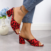 Thumbnail for Leopard Block Heel Suede Sandals