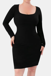 Thumbnail for Basic Bae Full Size Built-In Shapewear Square Neck Long Sleeve Dress