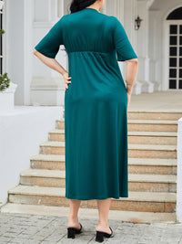 Thumbnail for Plus Size Slit Surplice Short Sleeve Midi Dress