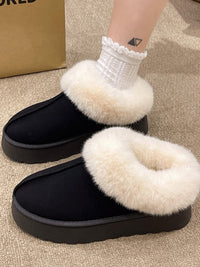 Thumbnail for Fluff Trim Round Toe Boots