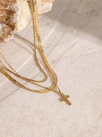 Thumbnail for 18K Gold-Plated Three-Layered Cross Necklace