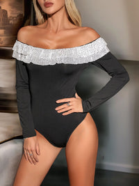 Thumbnail for Perfee Sequin Ruffled Off-Shoulder Long Sleeve Bodysuit