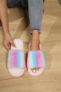 Thumbnail for Color Block Open Toe Faux Fur PVC Slippers