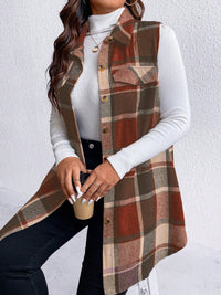 Thumbnail for Honey Plus Size Pocketed Plaid Button Up Vest Coat