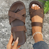 Thumbnail for Crisscross PU Leather Flat Sandals