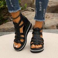 Thumbnail for Cutout Rhinestone Trim Wedge Sandals