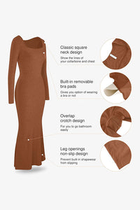 Thumbnail for Basic Bae Built-In Shapewear Square Neck Long Sleeve Maxi Dress