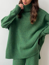 Thumbnail for Slit Turtleneck Long Sleeve Top and Pants Sweater Set