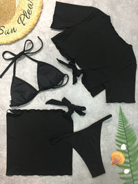 Thumbnail for Halter Neck Bikini and Cover Up Four-Piece Swim Set