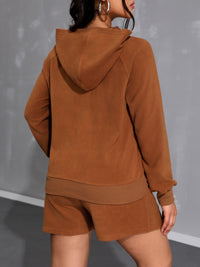 Thumbnail for Long Sleeve Hoodie and Pocketed Shorts Set