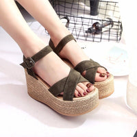 Thumbnail for Crisscross Open Toe Wedge Sandals