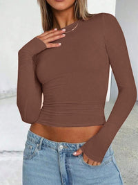 Thumbnail for Solid Color Round Neck Long Sleeve T-Shirt