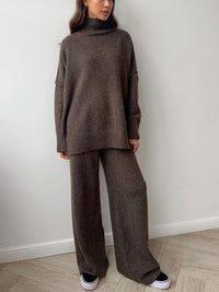 Thumbnail for Slit Turtleneck Long Sleeve Top and Pants Sweater Set