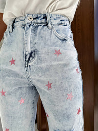 Thumbnail for Distressed Star Straight Jeans with Pockets