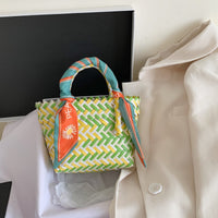 Thumbnail for Contrast Woven Handbag with Ribbon