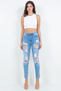 Thumbnail for American Bazi High Waist Destroyed Jeans