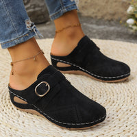 Thumbnail for Suede Round Toe Wedge Sandals