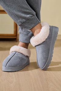 Thumbnail for Faux Fur Round Toe Platform Slippers