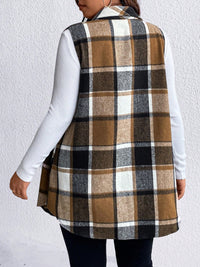 Thumbnail for Honey Plus Size Pocketed Plaid Button Up Vest Coat