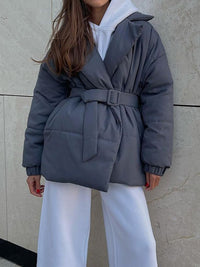 Thumbnail for Puffer Long Sleeve Winter Coat with Belt