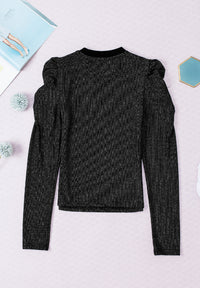 Thumbnail for Metallic Round Neck Puff Sleeve Blouse