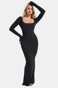 Thumbnail for Basic Bae Built-In Shapewear Square Neck Long Sleeve Maxi Dress