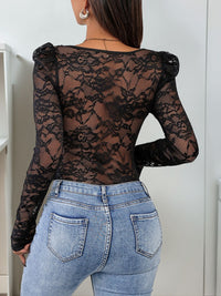 Thumbnail for Perfee Sweetheart Neck Long Sleeve Lace Bodysuit