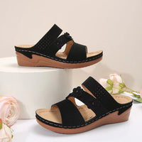 Thumbnail for Flower PU Leather Wedge Sandals