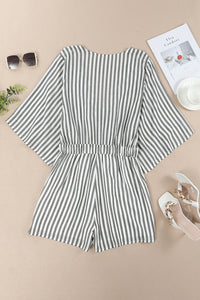 Thumbnail for Tied Striped Three-Quarter Sleeve Romper