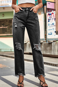 Thumbnail for Distressed Buttoned Loose Fit Jeans