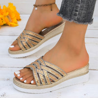 Thumbnail for Rhinestone Open Toe Wedge Sandals