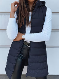 Thumbnail for Plus Size Zip Up Hooded Vest Coat